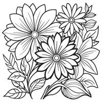 Children's floral outline illustration doodle coloring book hand drawn vector