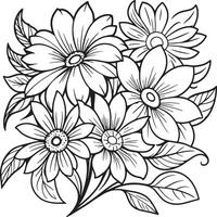 Children's floral outline illustration doodle coloring book hand drawn vector