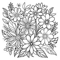 Children's floral outline illustration doodle coloring book hand drawn vector