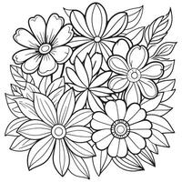 Children's floral outline illustration doodle coloring book hand drawn vector