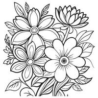 Children's floral outline illustration doodle coloring book hand drawn vector