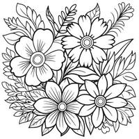 Children's floral outline illustration doodle coloring book hand drawn vector