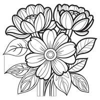 Children's floral outline illustration doodle coloring book hand drawn vector