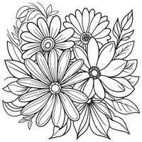 Children's floral outline illustration doodle coloring book hand drawn vector