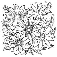 Children's floral outline illustration doodle coloring book hand drawn vector