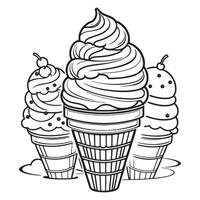 Ice cream outline coloring page illustration for children and adult vector