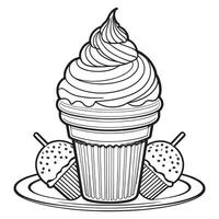 Ice cream outline coloring page illustration for children and adult vector