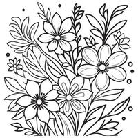 Children's floral outline illustration doodle coloring book hand drawn vector