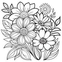 Children's floral outline illustration doodle coloring book hand drawn vector