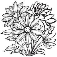 Children's floral outline illustration doodle coloring book hand drawn vector