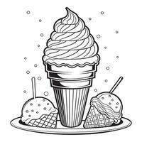 Ice cream outline coloring page illustration for children and adult vector