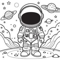 Children astronaut outline coloring page illustration for children and adult vector