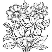 Children's floral outline illustration doodle coloring book hand drawn vector