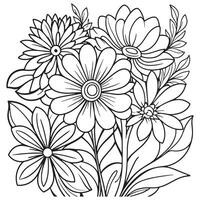 Children's floral outline illustration doodle coloring book hand drawn vector