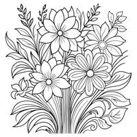 Children's floral outline illustration doodle coloring book hand drawn vector