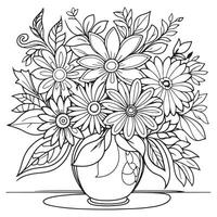 Children's floral outline illustration doodle coloring book hand drawn vector