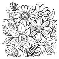 para niños floral contorno ilustración garabatear colorante libro mano dibujado vector