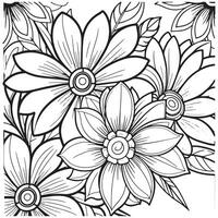 Floral outline drawing coloring book pages for children and adults vector