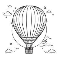 Hot air balloon outline coloring page illustration for children and adult vector