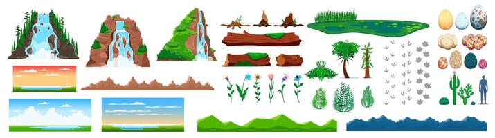 Dinosaur Jurassic era environment and game assets vector