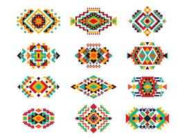 Mexican tribal folk motif patterns Ethnic ornament vector