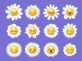 Camomile smile daisy flower cartoon characters vector