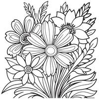 Children's floral outline illustration doodle coloring book hand drawn vector