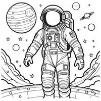 astronauta contorno colorante página ilustración para niños y adulto vector