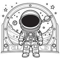 Children astronaut outline coloring page illustration for children and adult vector