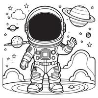 Children astronaut outline coloring page illustration for children and adult vector