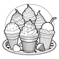 Ice cream outline coloring page illustration for children and adult vector