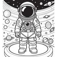 Children astronaut outline coloring page illustration for children and adult vector