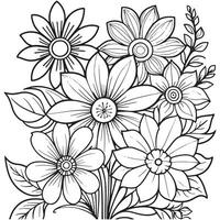 Children's floral outline illustration doodle coloring book hand drawn vector