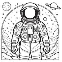 astronaut outline coloring page illustration for children and adult vector