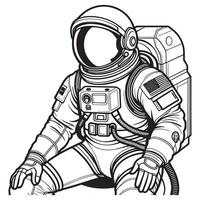 astronaut outline coloring page illustration for children and adult vector