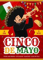 Mexican mariachi musician on Cinco De Mayo flyer vector