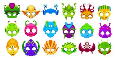 Photo booth space alien masks props, kids avatars vector