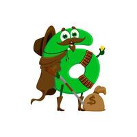 Cartoon cowboy robber number six with money sack vector