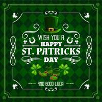 Saint Patricks day holiday greetings, green banner vector