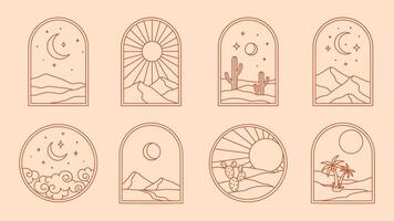 Boho desert, cactus, vintage bohemian oasis frames vector