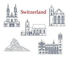 Switzerland churches and cathedrals, architecture vector