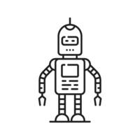 Robot line icon, cartoon cute robotic character vector