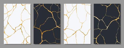 kintsugi dorado grietas, mármol textura modelo vector