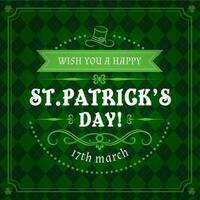 Happy Saint Patricks Day quote with green pattern vector