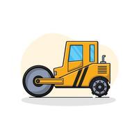 Yellow Road Roller Vector Illustration. Construction Equipment Concept