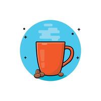 Warm Coffee Cup and Coffee Bean Vector Illustration. Coffee Time Concept