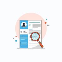 Magnifying Glass Looking Resume for Hiring  Vector Illustration. Choosing Candidate Concept Design