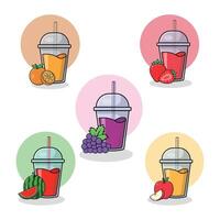 Fruit Juice Vector Illustration Collection. Fresh Fruit Juice Concept