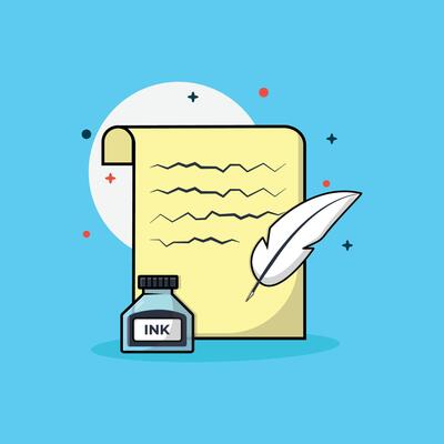 Parchment with Feather Pen and Ink Vector Illustration