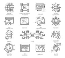 CDN, content delivery network thin line icons vector